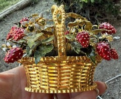 Gorham Jane Hutcheson Brass Basket Fleurs des Siecles Enamel Strawberries