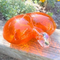 Vintage Heavy Art Glass Orange Heart Hand Blown