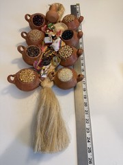 Beautiful Jute Hanger Made In Colombia W/ Miniature Pots pitchers &beans
