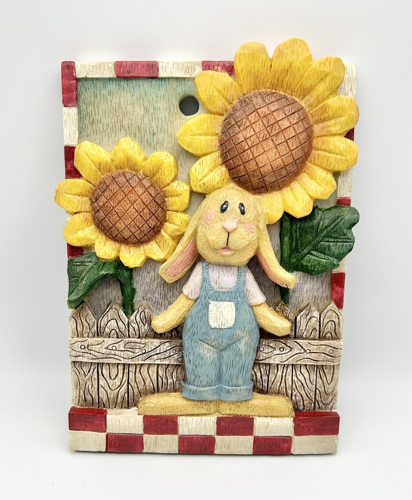 Rabbit & Sunflowers 3-D Wall Plaque, Resin. Ex Condition. No Chips or Cracks.