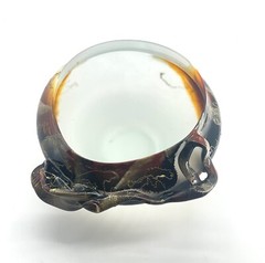 Art Glass Bowl Modernist Organic Brutalist Frosted Hand Painted Leaf And Vine