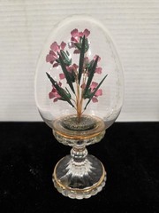 Vintage Franklin Mint Crystal Egg Pink Flower Gold Trim Etched Glass