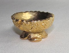 Vintage Gold Plated Egg Holder Display Stand – Heavy Ornate Footed .75″ x 1.25″