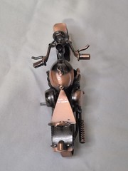 Welded Motorcycle Sculpture Bronze Copper Rolling Wheels Figurine 5 1/2″x 3 1/4″