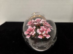 Vintage Franklin Mint Crystal Egg Pink Flower Gold Trim Etched Glass