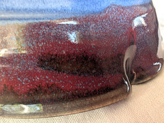 Original Jason Parsley Pottery Bowl, Blue Glaze over Red w/ Scalloped Double Rim