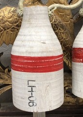 Set of 2 Vintage Bouy Wood White Red Stripe Marked LH-06 Lobster Nautical Decor