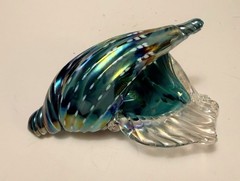 97” Iridescent Kevin Fulton Studio Art Glass Sea Shell Ocean Blue color-Signed