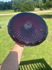 Vintage Avon 1876 Cape Cod Ruby Red Glass Pedestal Cake Plate Stand