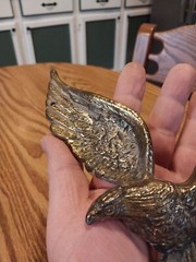 Eagle Wall Hanging Cast Metal Aluminum Gold Tone Antiqued Finish 9 inch Wingspan