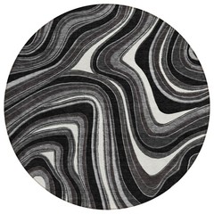 8′ Black Gray And White Round Abstract Washable Rug