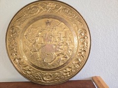 Vintage Brass Charger Wall Décor; English Village Festival 22” Diameter