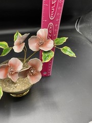 Vtg Metal & Enamel Floral Flower Arrangement MCM Brass Yellow 8” Wide