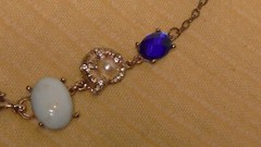 exquisite faux blue sapphire and pearl statement necklace costume in gold tone
