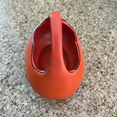 VINTAGE CORONET CZECHOSLOVAKIA ART POTTERY BRIDES BASKET Orange w/Black Trim