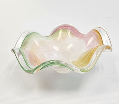 STUNNING Italian Murano Swirled Art Glass Pale Colors 9″ Bowl, Pink Orange Green