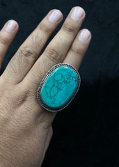 Beautiful Afghan Silver Old Vintage Central Asia Ring With Turquoise Stone