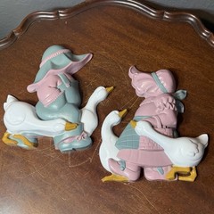 Vintage Burwood Boy Girl Geese Duck Wall Hanging Decor #2865 Made in USA