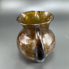 Mid Century Hand Blown Art Glass Mini Pitcher Creamer Jug Amber Bubbles All Over