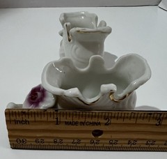 Porcelain Decorative Shoe Figurines with Floral Design, White/Purple/Gold, Japan