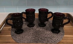 Avon 1876 Cape Cod Ruby Red Glass Footed Mug Set Of 4 Coffee Tea Beautiful 🌹