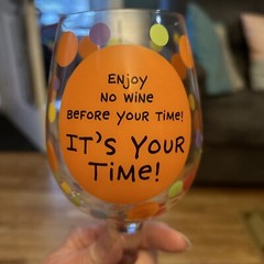 Our Name is Mud FINALLY 21 Painted Wine Glass in original packaging