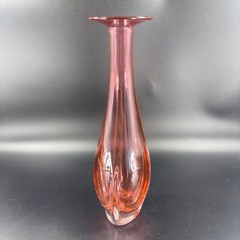 1990s Hand Blown Glass Vase Artist Signed Cranberry Faceted Glass Vase Vintage