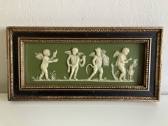 Jasperware Relief Plaque Sage Green Wedgewood Antique 4 Cherubs