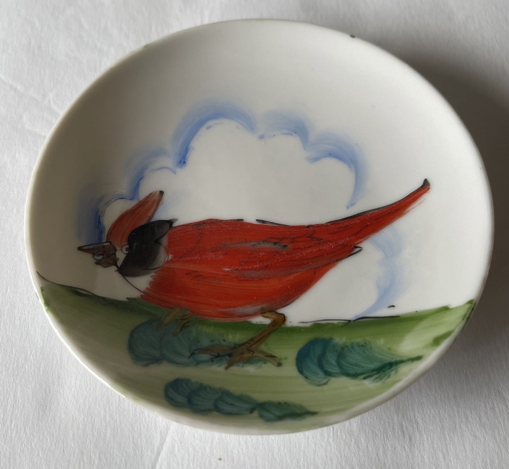 Small Vintage Hand painted Cardinal Trinket/Wall Hanging Dish Unbranded