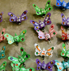 Miniature Wooden Bobble Head Painted Mexican Folk Art BUTTERFLY 3 pieces