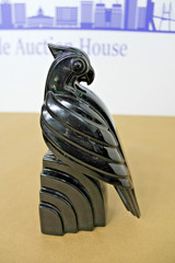 Vintage Fitz & Floyd Art Deco Jet Black Parrot Single Bookend, Weighted Figure
