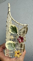 VINTAGE Tole Metal Wall Basket Flowers Toleware