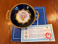 Rare Limoges Castel Bowl Tray with Handles, Trimmed in 22k Gold, Made in France