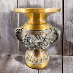 Antique Buddhist Altar Fitting Flower Stand Vase Metal Brass Heavy Made Korea
