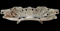 Rare Persian Silver Filigree Rectangular Bowl Handcrafted Decorative 15″L EC
