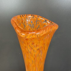 2004 Hand Blown Art Glass Vase Vessel Orange Red Spots Artist Signed Vase VTG