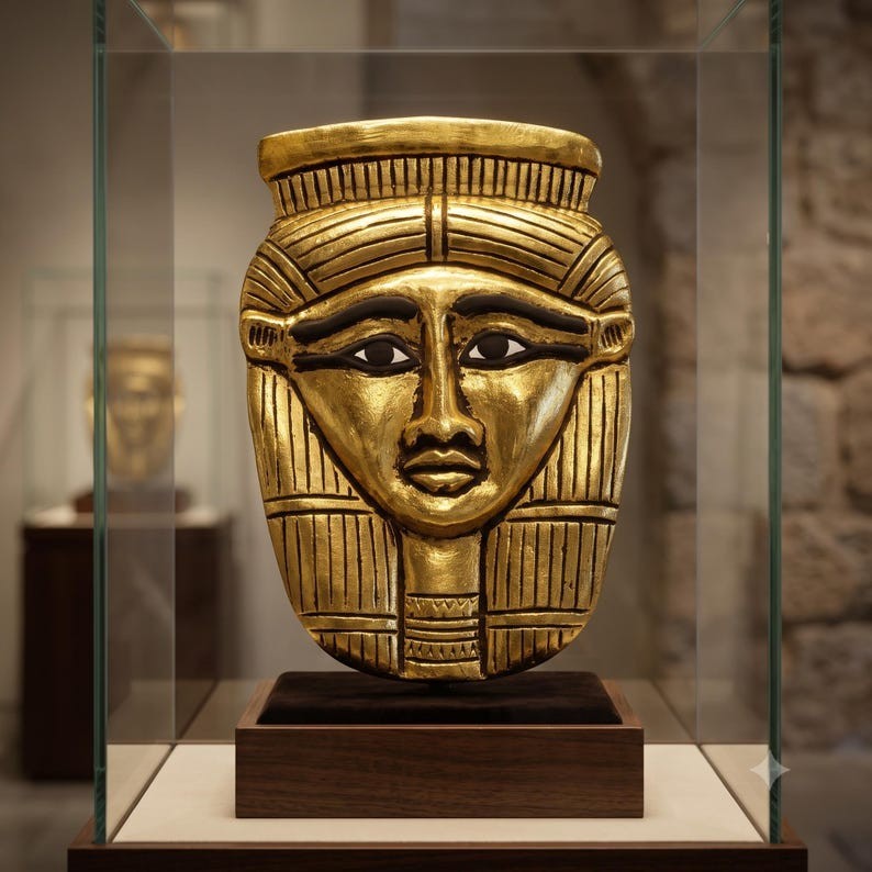 Gold Leaf Egyptian Goddess Hathor Ancient Egyptian Face and Solid Stone Figurine