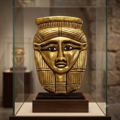 Gold Leaf Egyptian Goddess Hathor Ancient Egyptian Face and Solid Stone Figurine