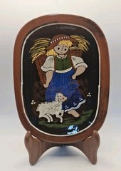 Vtg Swiss Folk Art Girl With Lamb By Kohler Biel Handarbeit