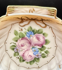 Cambridge Crown Tuscan Pink Peach Milk Glass Venus Stem Shell Boudoir Dish