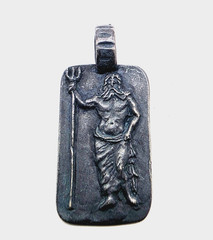 Ancient Roman Greek Silver Pendant Poseidon Neptune God of the Sea Trident