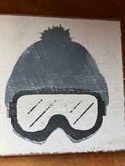 Seven Anchor Designs Made in USA Thick White Painted w Gray Ski Hat & Black Mask