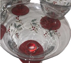 4 Christmas Pfaltzgraff Winterberry HP Glass Lrg Footed Dessert Bowls NEW #1
