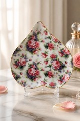Vintage Heart Shaped Porcelain Trinket Gold Trim Rose Di