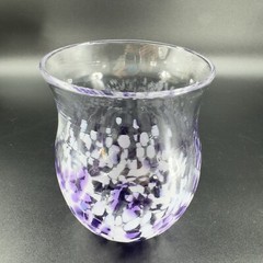 Hand Blown Art Glass Single Tumbler Candle Holder Votive Purple White Spots VTG