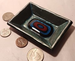 ’60s MCM ITALY vtg enamel ring dish arts & crafts copper laurana blue eye coin