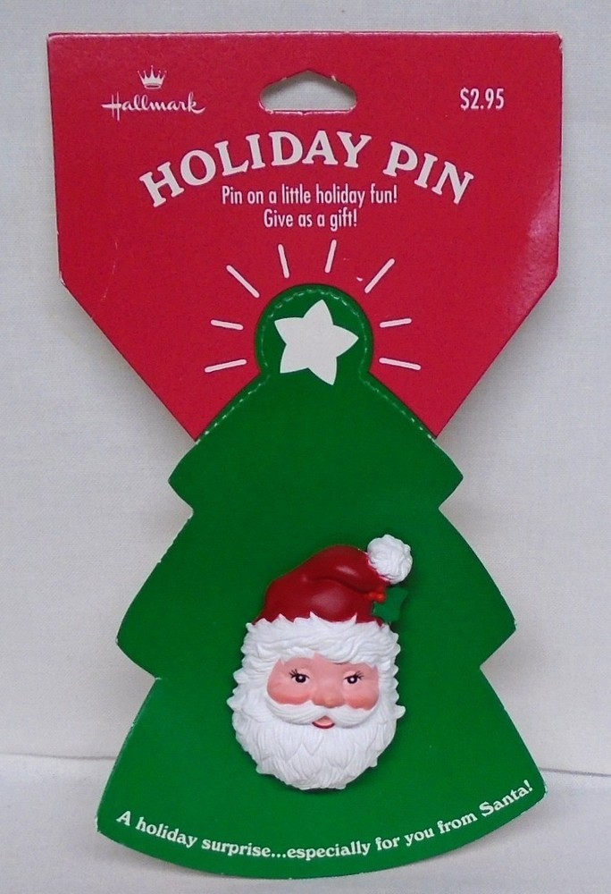 Hallmark Christmas Holiday Plastic Lapel Pin Traditional Santa Claus 1990s K2
