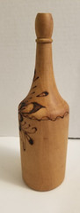 Vintage Wooden Pyrography Folk Art Decanter with 5 Stem Cups and Serving Tray