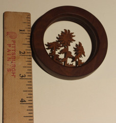 Vtg Marlow Woodcuts 3 Sunflowers – Round Frame 3″