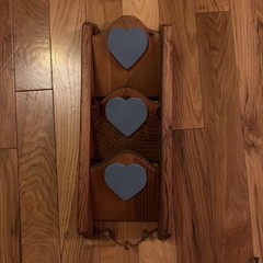 Vintage Hand Crafted Farmhouse Cottage Solid Wood Wall Heart Blue 3 Bin